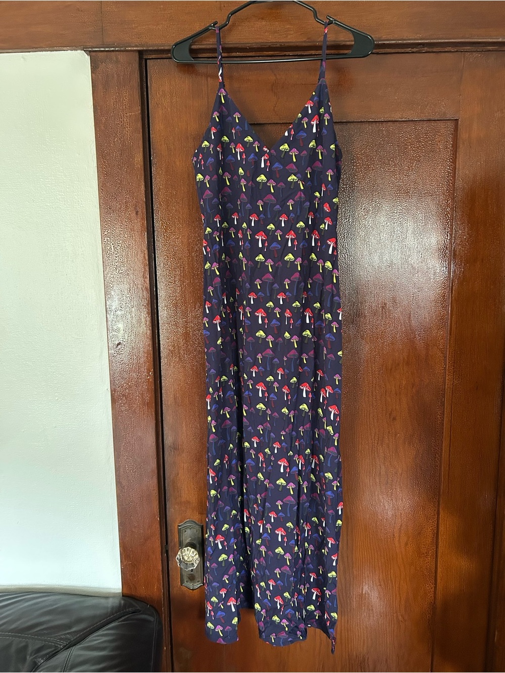Terez Navy Slip Dress with Red, Yellow & Pink Mushroom Print